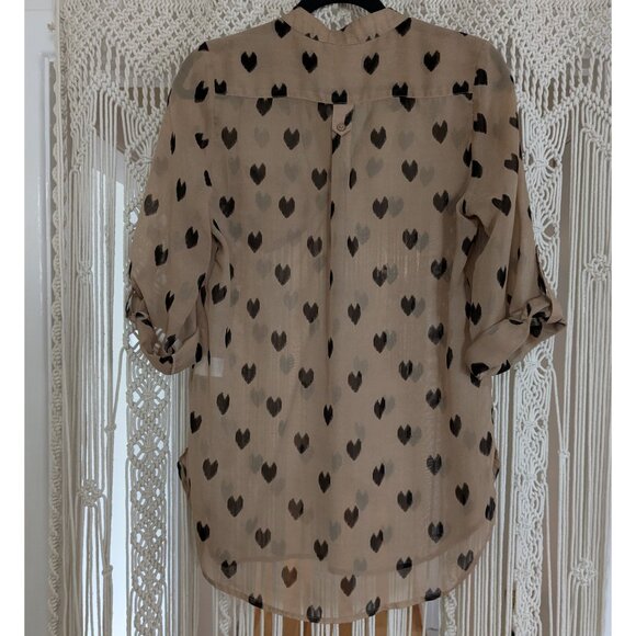 Fun 2 Fun Tan Heart Print Blouse - Picture 4 of 11